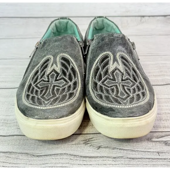 CORRAL Women's Gray Wings &amp;Cross Sequin Inlay Embroidery Sneakers E1552 Size 9.5