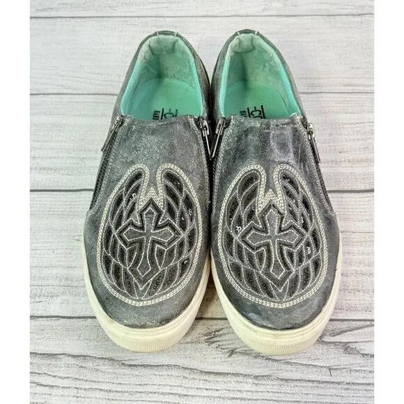 CORRAL Women's Gray Wings &amp;Cross Sequin Inlay Embroidery Sneakers E1552 Size 9.5