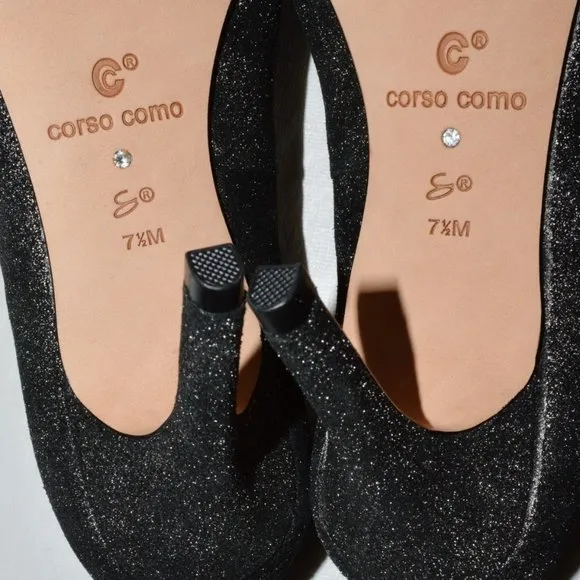 CORSO COMO NEW SIZE 7.5 M DARK GRAY GLITTER LEATHER PUMPS 3.5&quot; HEELS SHOES