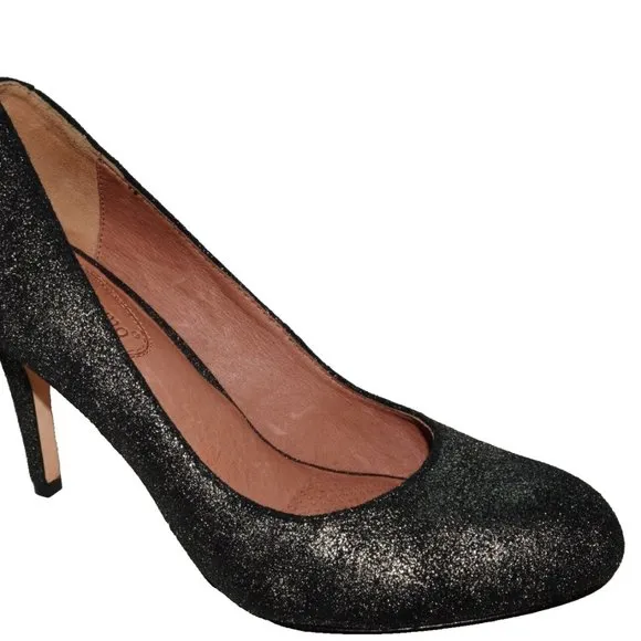 CORSO COMO NEW SIZE 7.5 M DARK GRAY GLITTER LEATHER PUMPS 3.5&quot; HEELS SHOES