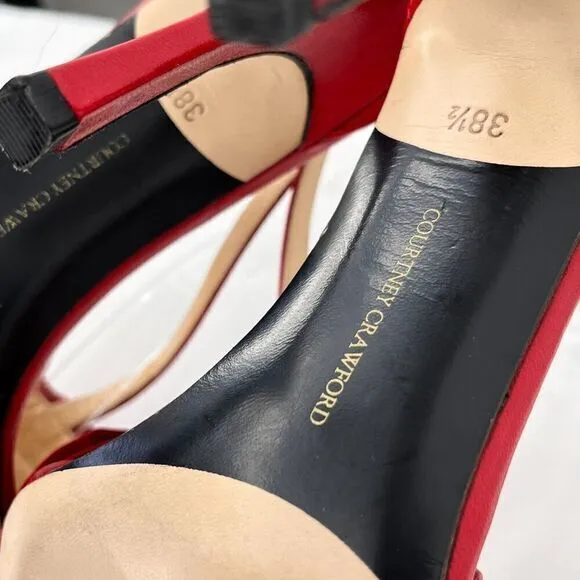 Courtney Crawford Ruffle Leather Strappy Heels Sandals Red 38.5 (8) Made‎ Italy
