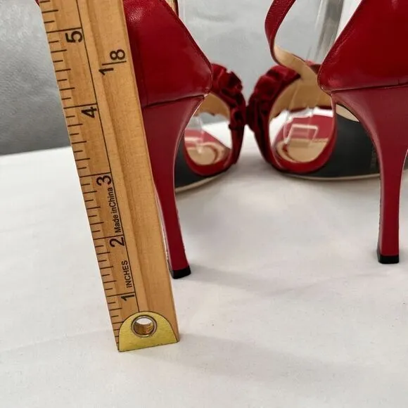 Courtney Crawford Ruffle Leather Strappy Heels Sandals Red 38.5 (8) Made‎ Italy