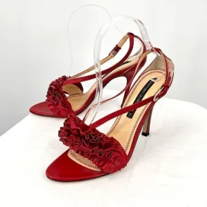 Courtney Crawford Ruffle Leather Strappy Heels Sandals Red 38.5 (8) Made‎ Italy