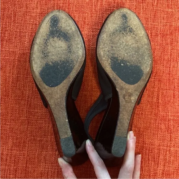 Couture Donald J Pilner Black Slingback Wedge Peeptoe Shoes