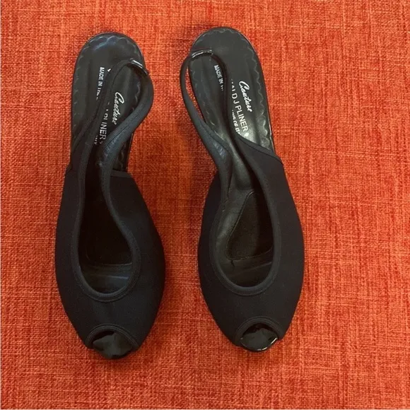 Couture Donald J Pilner Black Slingback Wedge Peeptoe Shoes