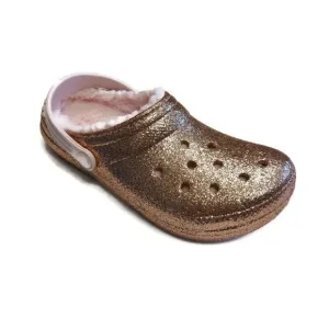 CROCS Baya Glitter Lined Clog K Lightweight Slip On Clogs Shoes Gold Pink Sz J4