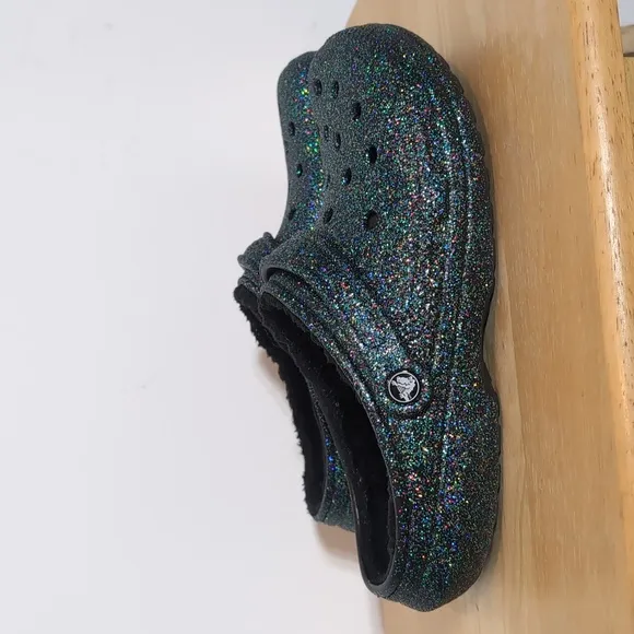 Crocs Dark Glitter Fuzzy Lined Clogs Shoes