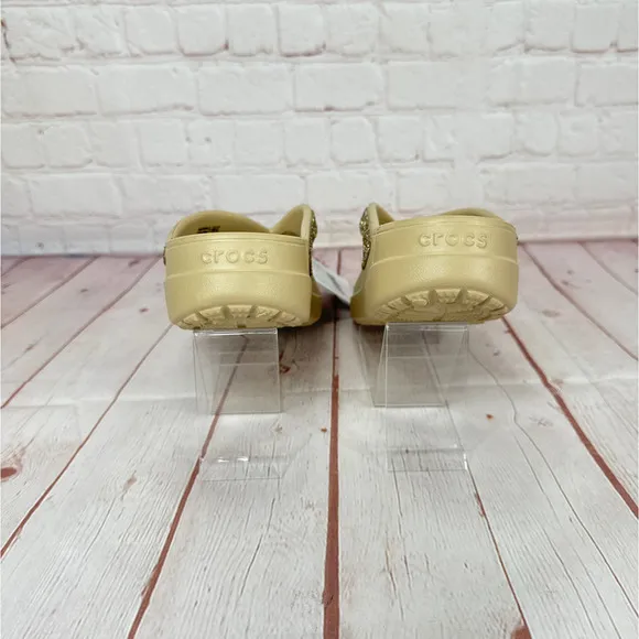 Crocs Sloane Glitter Chai/Gold Wedge Flip Flop Sandals Women’s Sz 8 (207665-2J2)