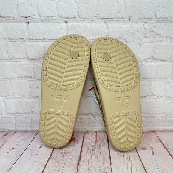 Crocs Sloane Glitter Chai/Gold Wedge Flip Flop Sandals Women’s Sz 8 (207665-2J2)