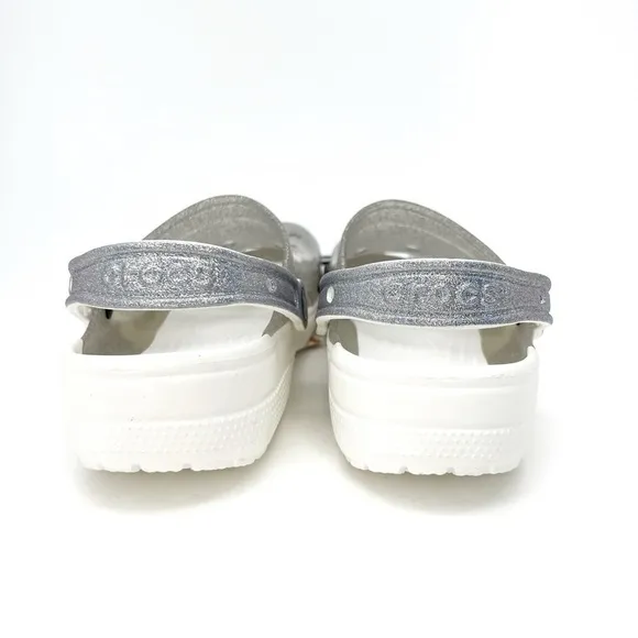 Crocs Translucent Glitter Clogs Women’s Size 12 White Gray Silver Shoe New NWT