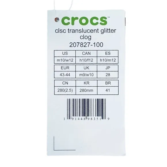 Crocs Translucent Glitter Clogs Women’s Size 12 White Gray Silver Shoe New NWT