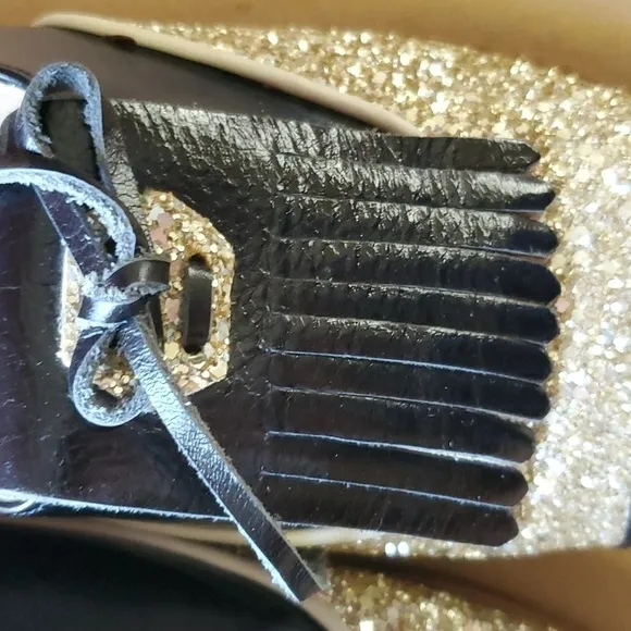 Croon tassel  gold glitter and black shoes RARE Size 38 (us 7.5 )