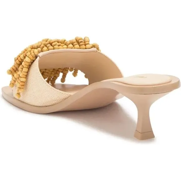 Cult Gaia Uma Beige Raffia Beaded Kitten Heel