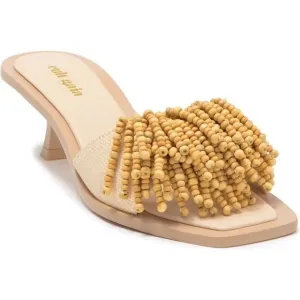 Cult Gaia Uma Beige Raffia Beaded Kitten Heel