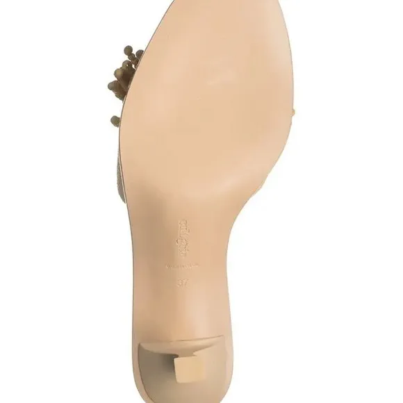 Cult Gaia Uma Beige Raffia Beaded Kitten Heel