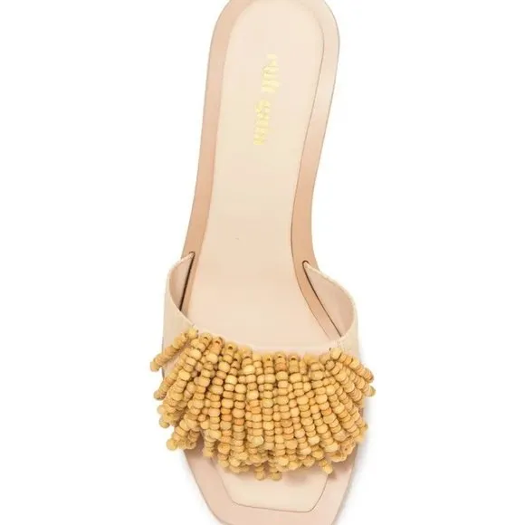 Cult Gaia Uma Beige Raffia Beaded Kitten Heel