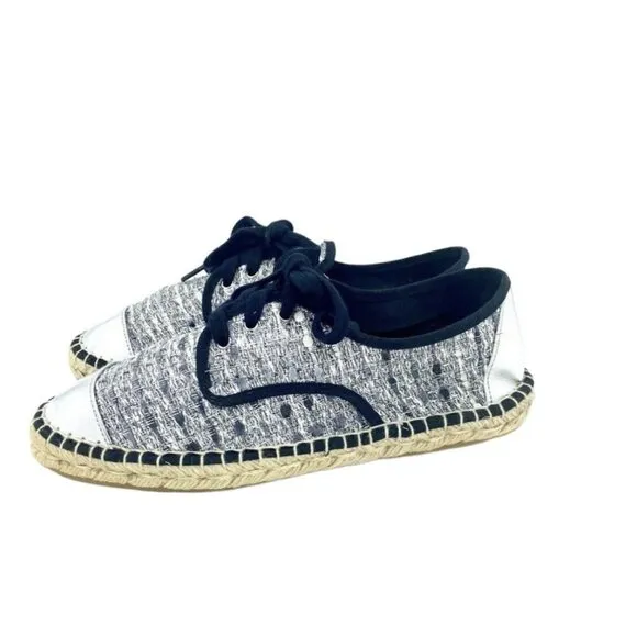 Cuplé Women's Lace Up Espadrille Shoes Silver Metallic Flats SZ 40 EU 9 US NIB