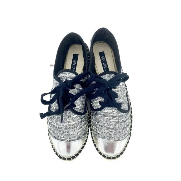 Cuplé Women's Lace Up Espadrille Shoes Silver Metallic Flats SZ 40 EU 9 US NIB