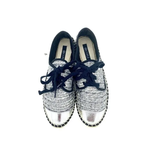 Cuplé Women's Lace Up Espadrille Shoes Silver Metallic Flats SZ 40 EU 9 US NIB