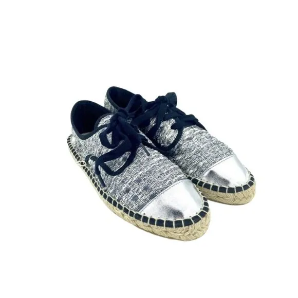 Cuplé Women's Lace Up Espadrille Shoes Silver Metallic Flats SZ 40 EU 9 US NIB