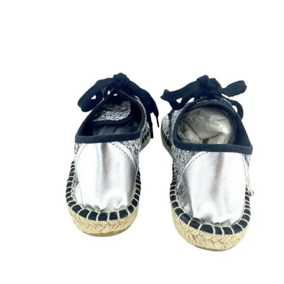 Cuplé Women's Lace Up Espadrille Shoes Silver Metallic Flats SZ 40 EU 9 US NIB