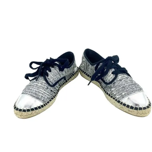 Cuplé Women's Lace Up Espadrille Shoes Silver Metallic Flats SZ 40 EU 9 US NIB