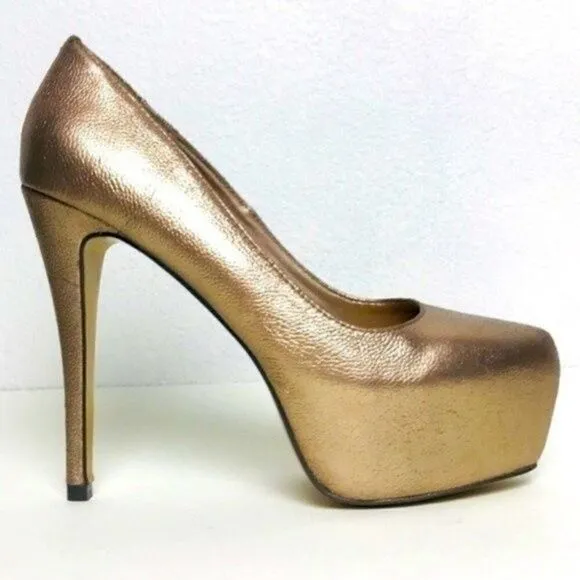 DAGGER Rose Gold metallic sz6M platform stiletto heels BoxI