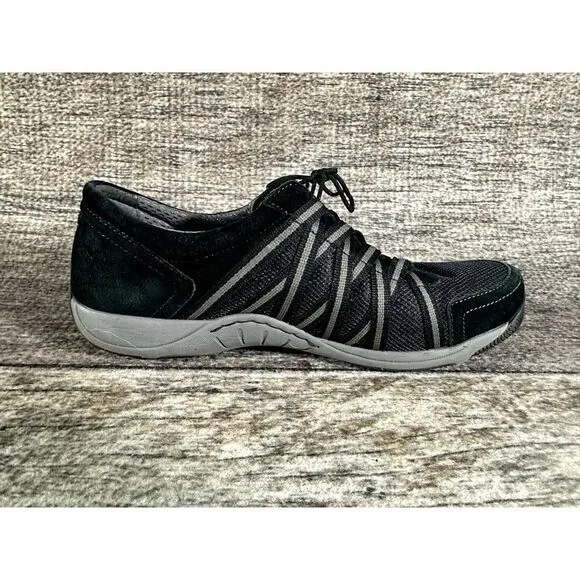 Dansko Honor Suede Women’s Size 40 Black Leather/Fabric Bungee Tie Sneakers
