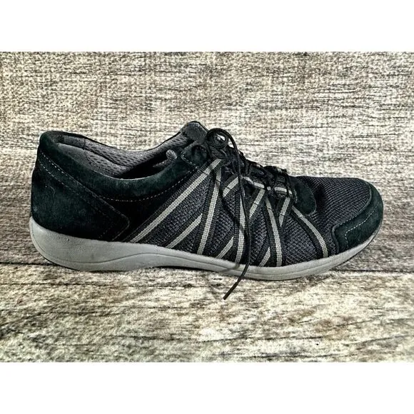 Dansko Honor Suede Women’s Size 40 Black Leather/Fabric Bungee Tie Sneakers