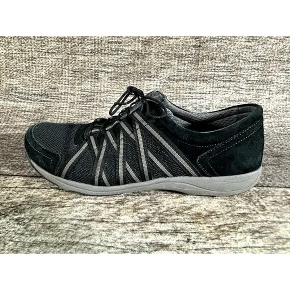 Dansko Honor Suede Women’s Size 40 Black Leather/Fabric Bungee Tie Sneakers