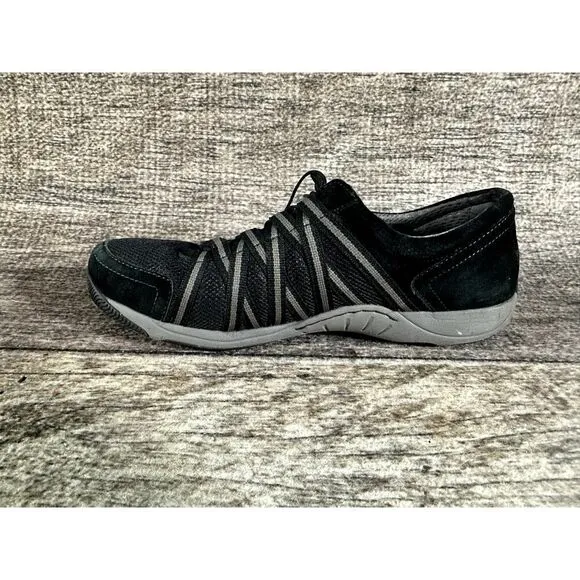 Dansko Honor Suede Women’s Size 40 Black Leather/Fabric Bungee Tie Sneakers