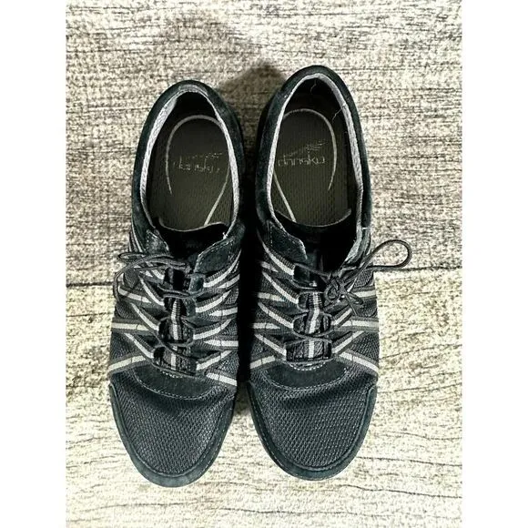 Dansko Honor Suede Women’s Size 40 Black Leather/Fabric Bungee Tie Sneakers