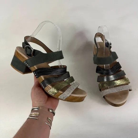 Dansko Maribeth Sandal Women's 9.5 Multicolor Leather Hook &amp; Loop Open Toe