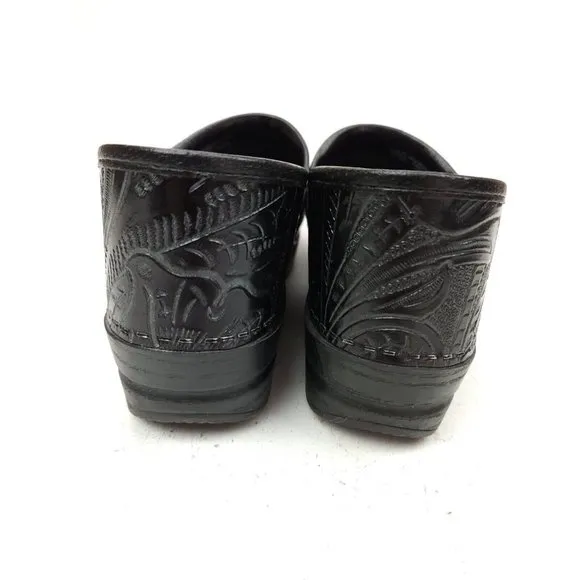 Dansko Womens Staple Clogs Shoes Black Floral Embossed 10.5-11 EUR 41
