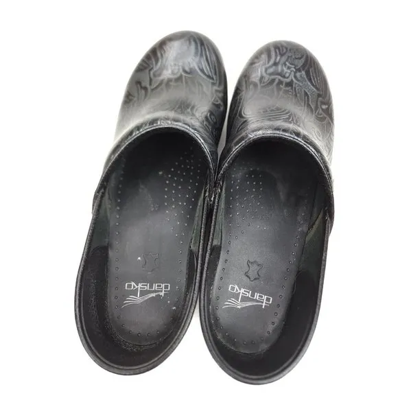 Dansko Womens Staple Clogs Shoes Black Floral Embossed 10.5-11 EUR 41