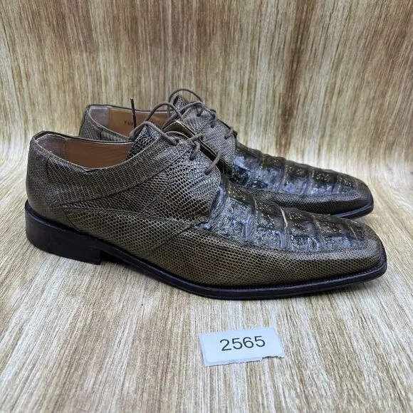 David Eden Turlock Men's Size 10 Genuine Crocodile‎ Lizard Green Dress Shoes