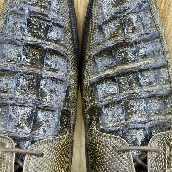 David Eden Turlock Men's Size 10 Genuine Crocodile‎ Lizard Green Dress Shoes