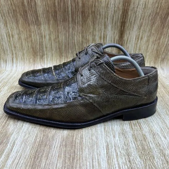 David Eden Turlock Men's Size 10 Genuine Crocodile‎ Lizard Green Dress Shoes