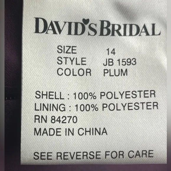 David’s‎ Bridal Plum A-Line JB (junior bride) Dress - Size 14
