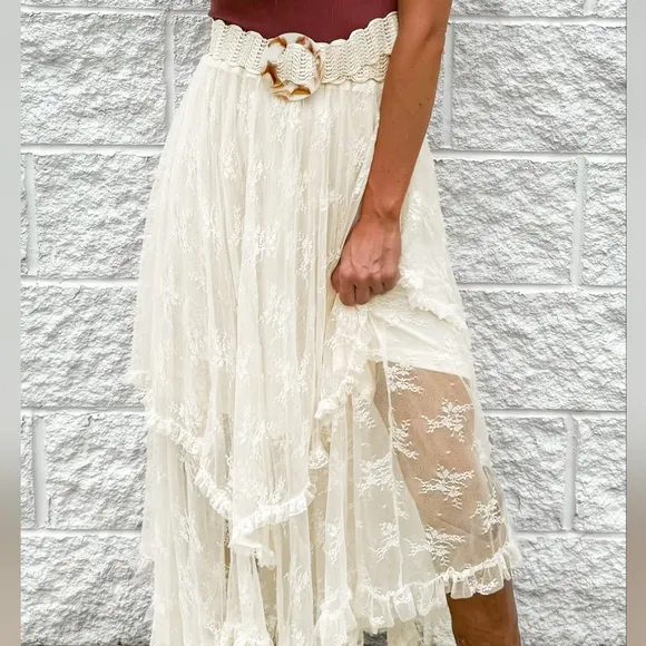 Delicate Drift Lace Midi Skirt