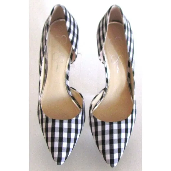 DESIGNER JESSICA SIMPSON BLACK/WHITE GINGHAM PRINT POINTED TOE HIGH HEELS 8.5 M