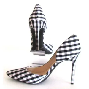 DESIGNER JESSICA SIMPSON BLACK/WHITE GINGHAM PRINT POINTED TOE HIGH HEELS 8.5 M