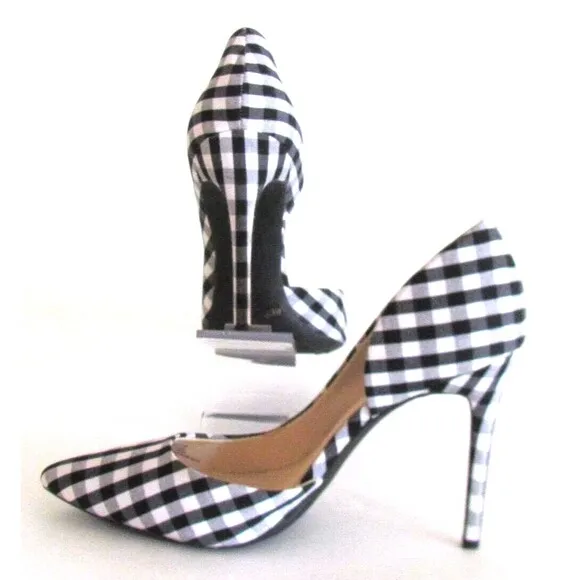 DESIGNER JESSICA SIMPSON BLACK/WHITE GINGHAM PRINT POINTED TOE HIGH HEELS 8.5 M