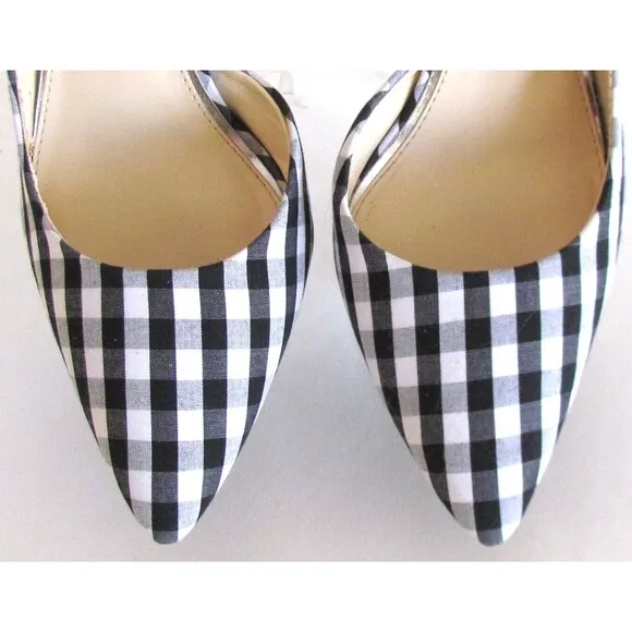 DESIGNER JESSICA SIMPSON BLACK/WHITE GINGHAM PRINT POINTED TOE HIGH HEELS 8.5 M