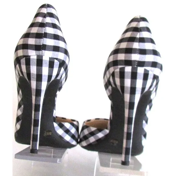 DESIGNER JESSICA SIMPSON BLACK/WHITE GINGHAM PRINT POINTED TOE HIGH HEELS 8.5 M