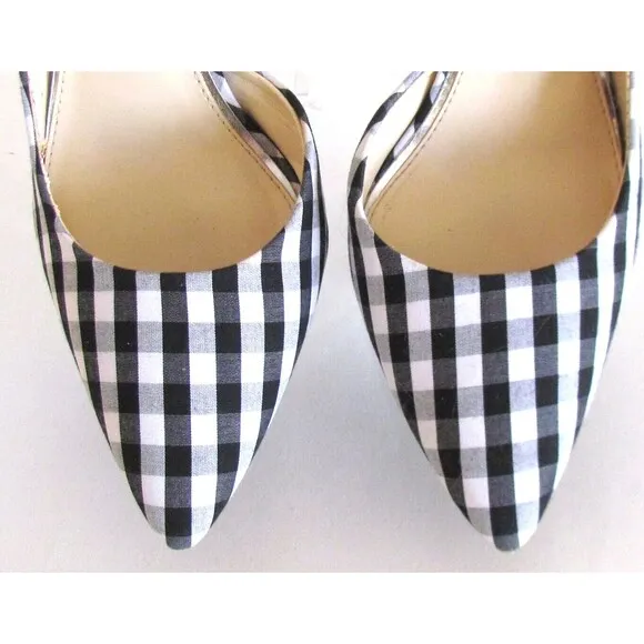 DESIGNER JESSICA SIMPSON BLACK/WHITE GINGHAM PRINT POINTED TOE HIGH HEELS 8.5 M