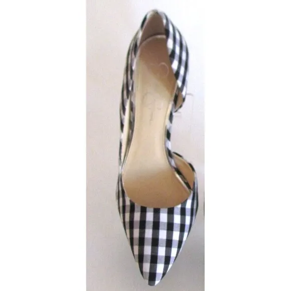 DESIGNER JESSICA SIMPSON BLACK/WHITE GINGHAM PRINT POINTED TOE HIGH HEELS 8.5 M