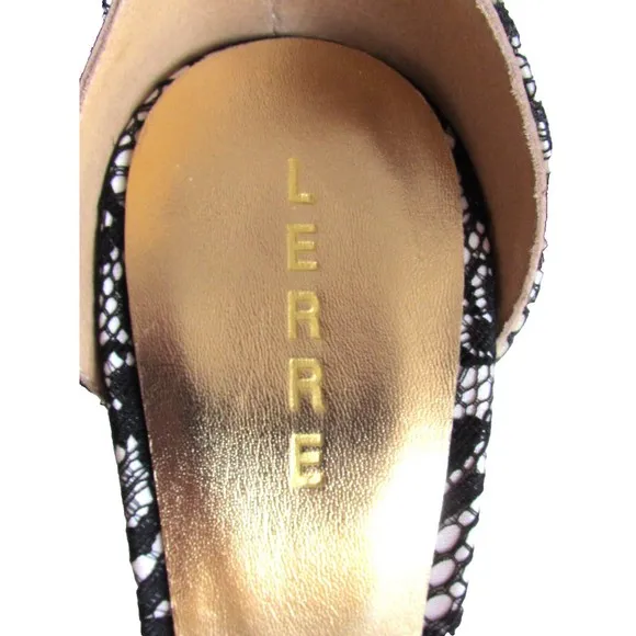 Designer Lerre Black/White Lace Ankle Strap Buckle Open Toe High Heel Sandals 8