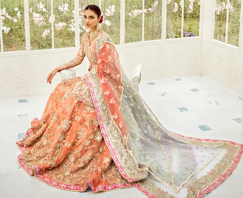 Designer Orange Lehenga Shirt for Indian Bridal Wear