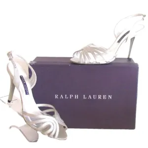 Designer Ralph Lauren Collection Silver Satin Art Deco Design Singback's 8.5 M